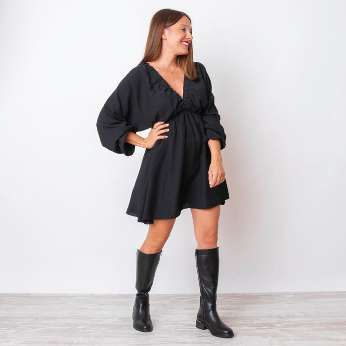 Vestido Escote Pico - Negro