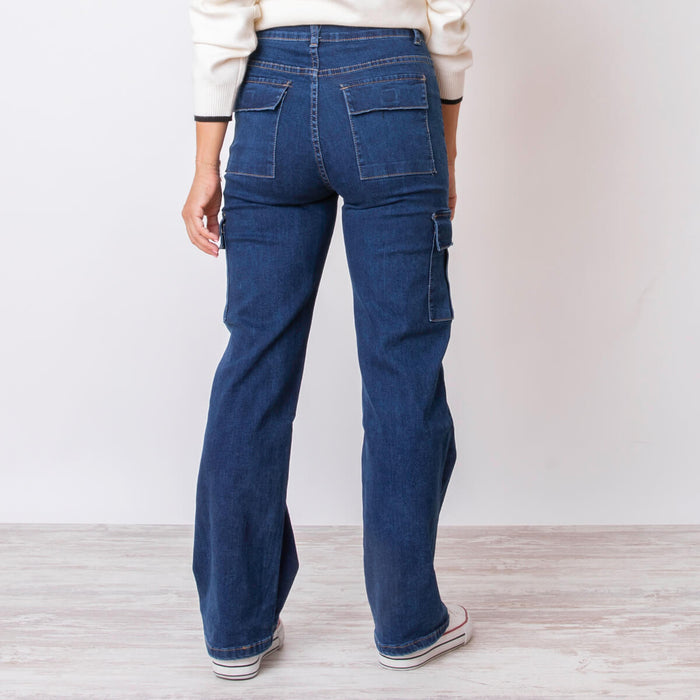 Jeans Cargo Bolsillos - Azul