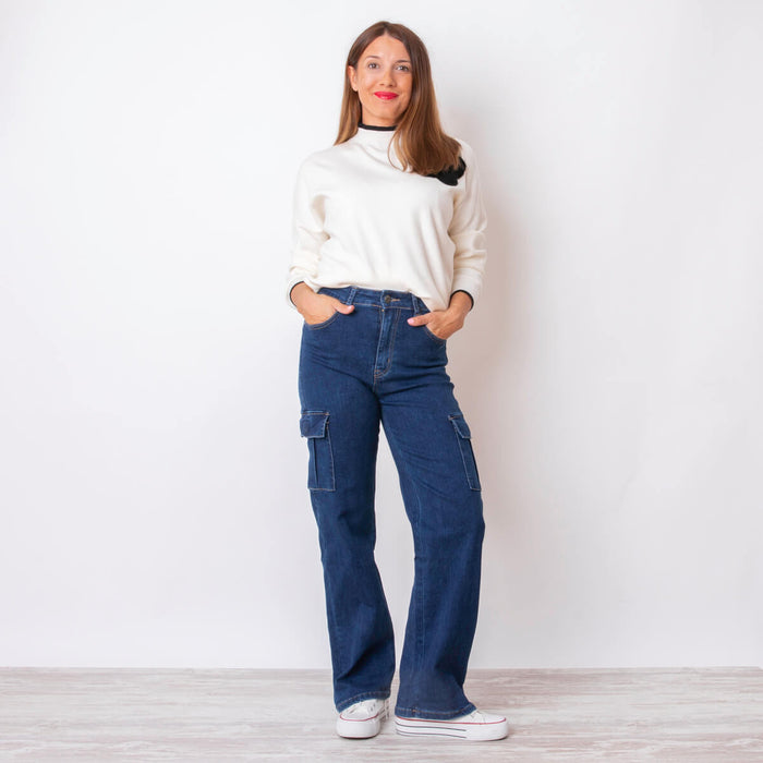 Jeans Cargo Bolsillos - Azul