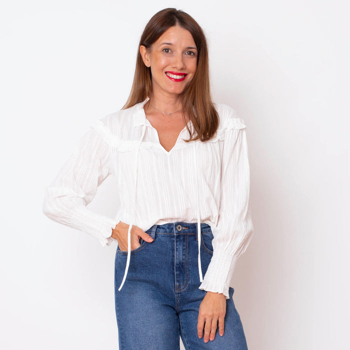 Blusa Líneas Algodón - Blanco