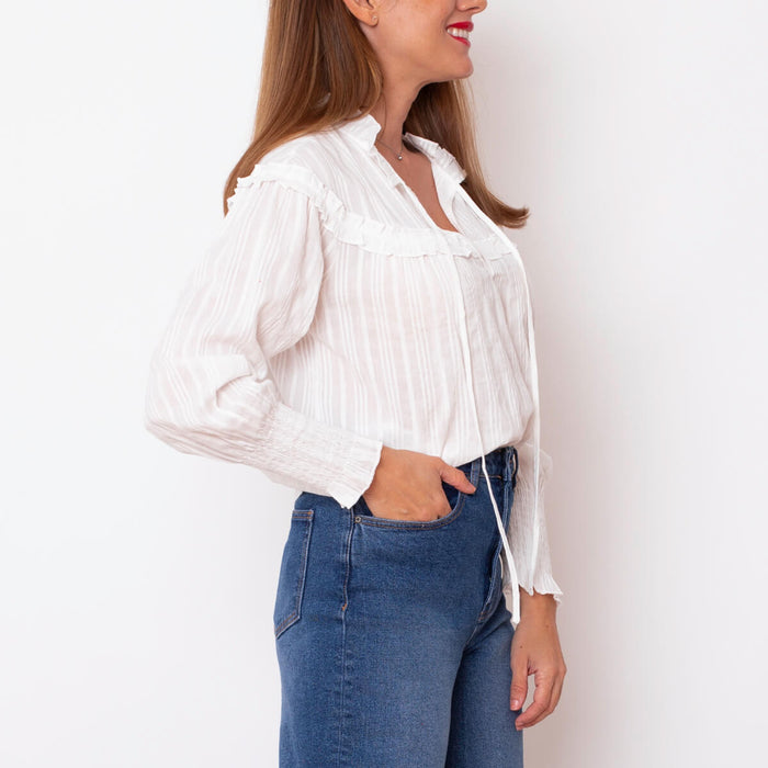 Blusa Líneas Algodón - Blanco