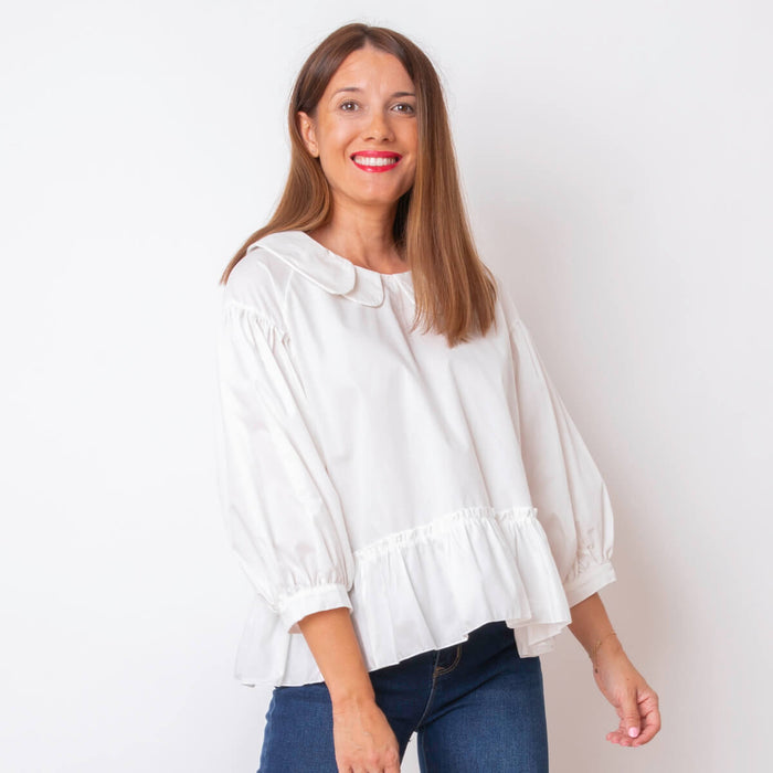 Blusa Cuello Blonda - Blanco