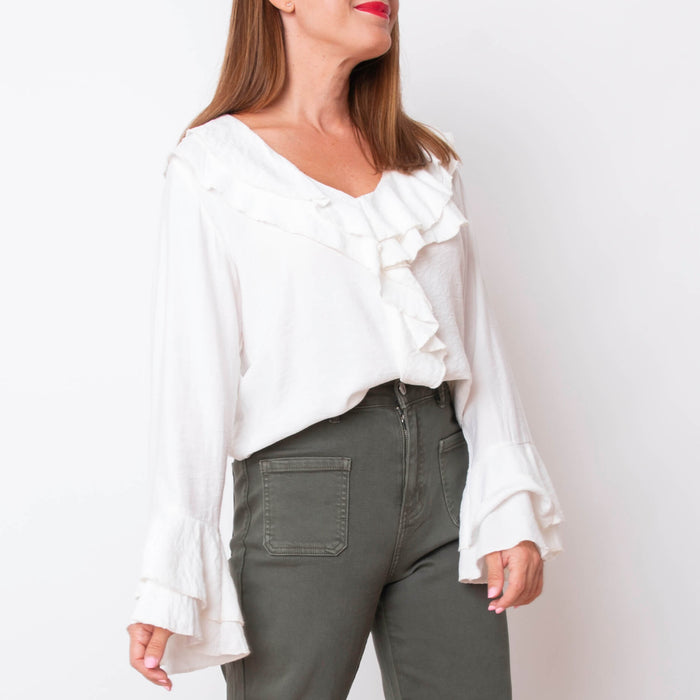 Blusa Maxi Volantes - Blanco