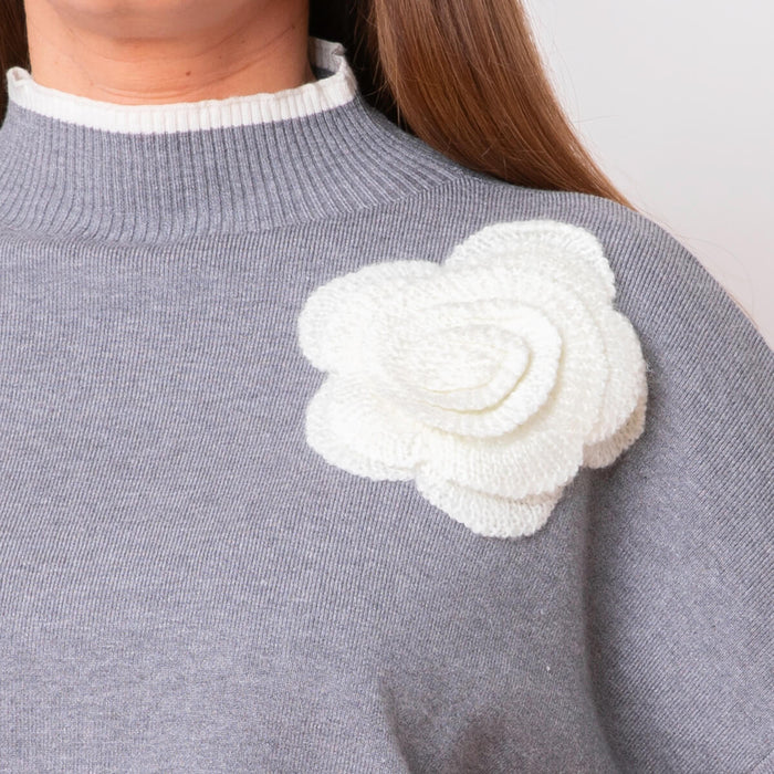 Jersey Cuello Flor - Gris