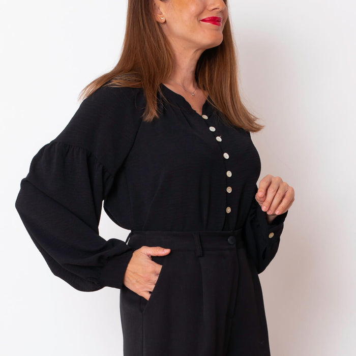 Blusa Abullonada Botones - Negro