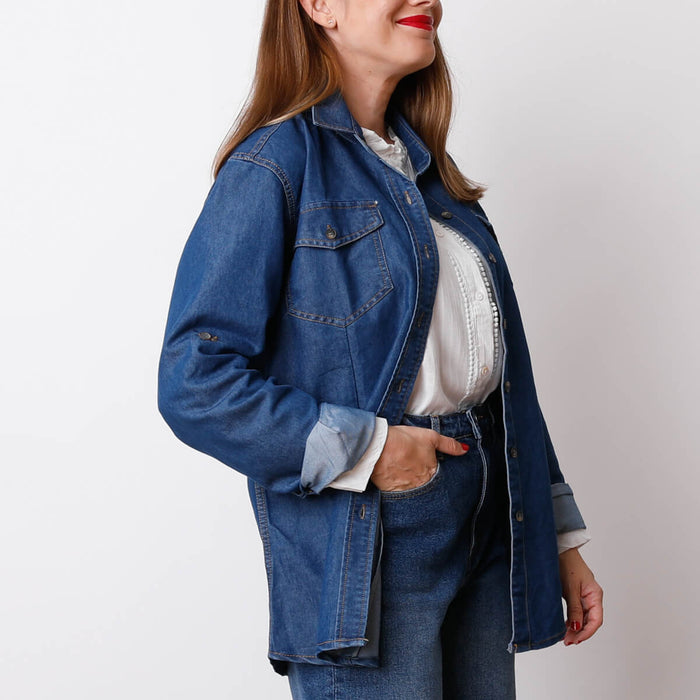 Camisa Oversize Ef. Denim - Azul