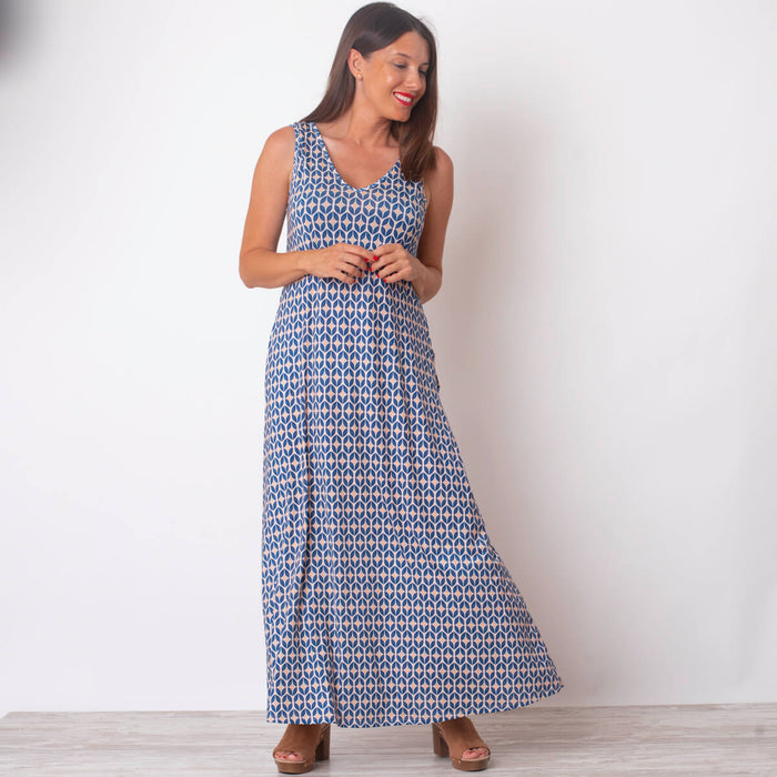 Vestido Capa Midi Estampado - Azul