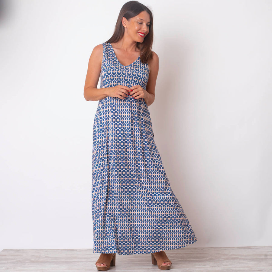 Vestido Capa Midi Estampado - Azul