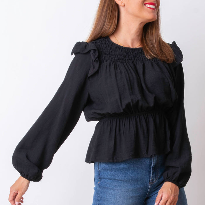 Blusa Canesú Elástico - Negro