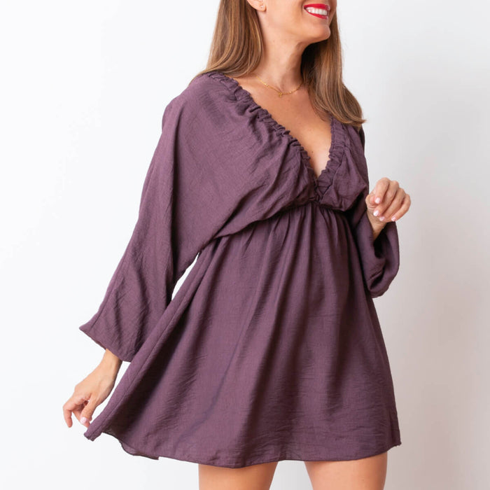 Vestido Escote Pico - Morado