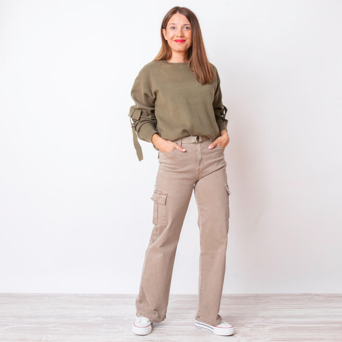 Jeans Cargo Bolsillos - Beige