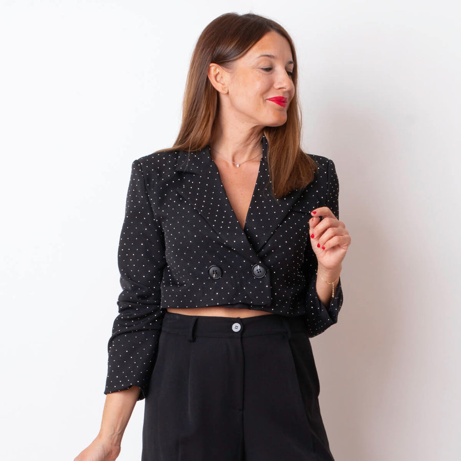 Blazer Crop Strass - Negro