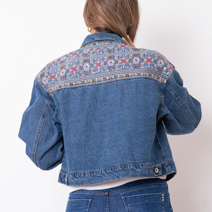 Chaqueta Bordado Floral - Azul