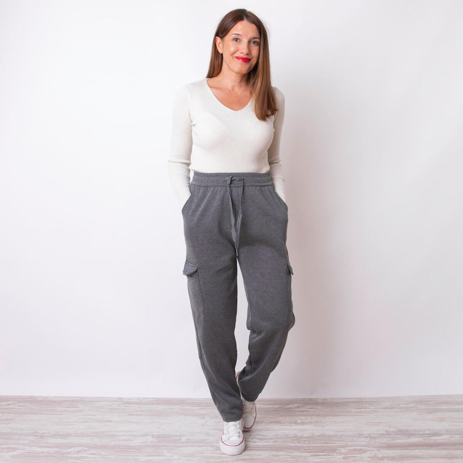 Pantalón Afelpado Cargo - Gris