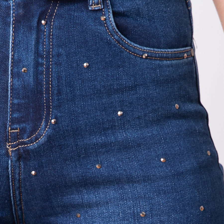 Jeans Aplique Strass - Azul