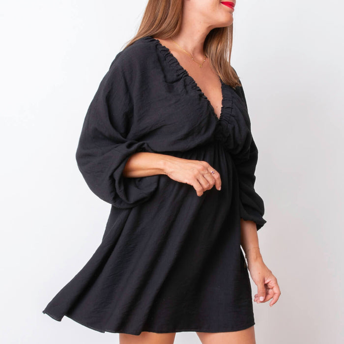 Vestido Escote Pico - Negro