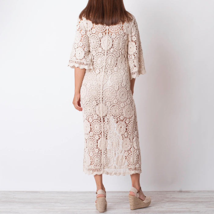 Vestido/Kimono Crochet con Botones - Beige