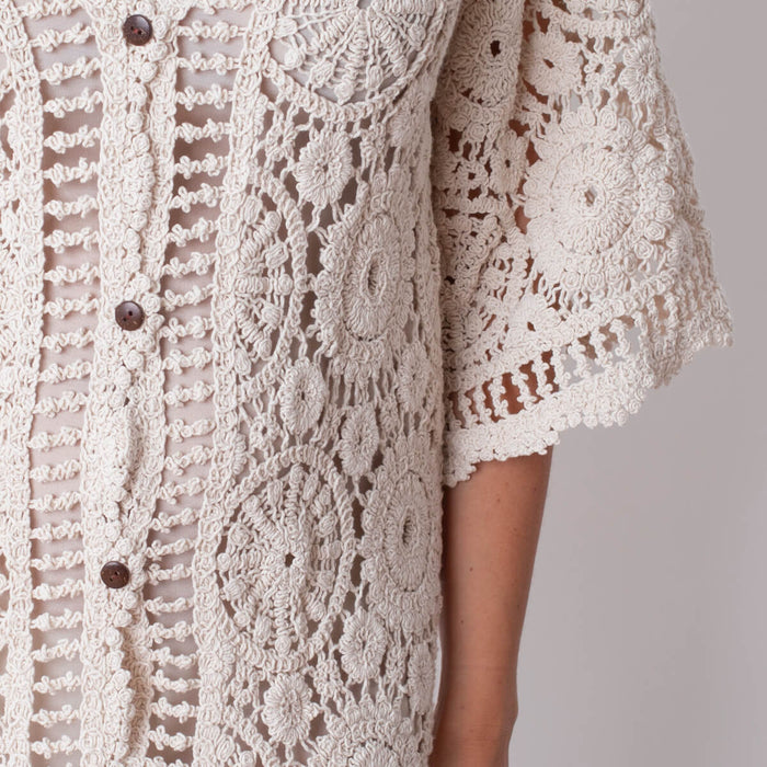 Vestido/Kimono Crochet con Botones - Beige